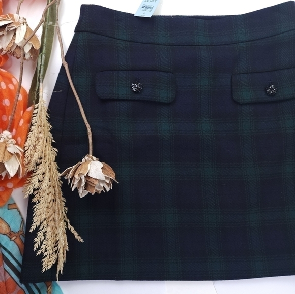 New Loft Navy Green Plaid Wool Blend Skirt Sz 6P - Picture 6 of 9